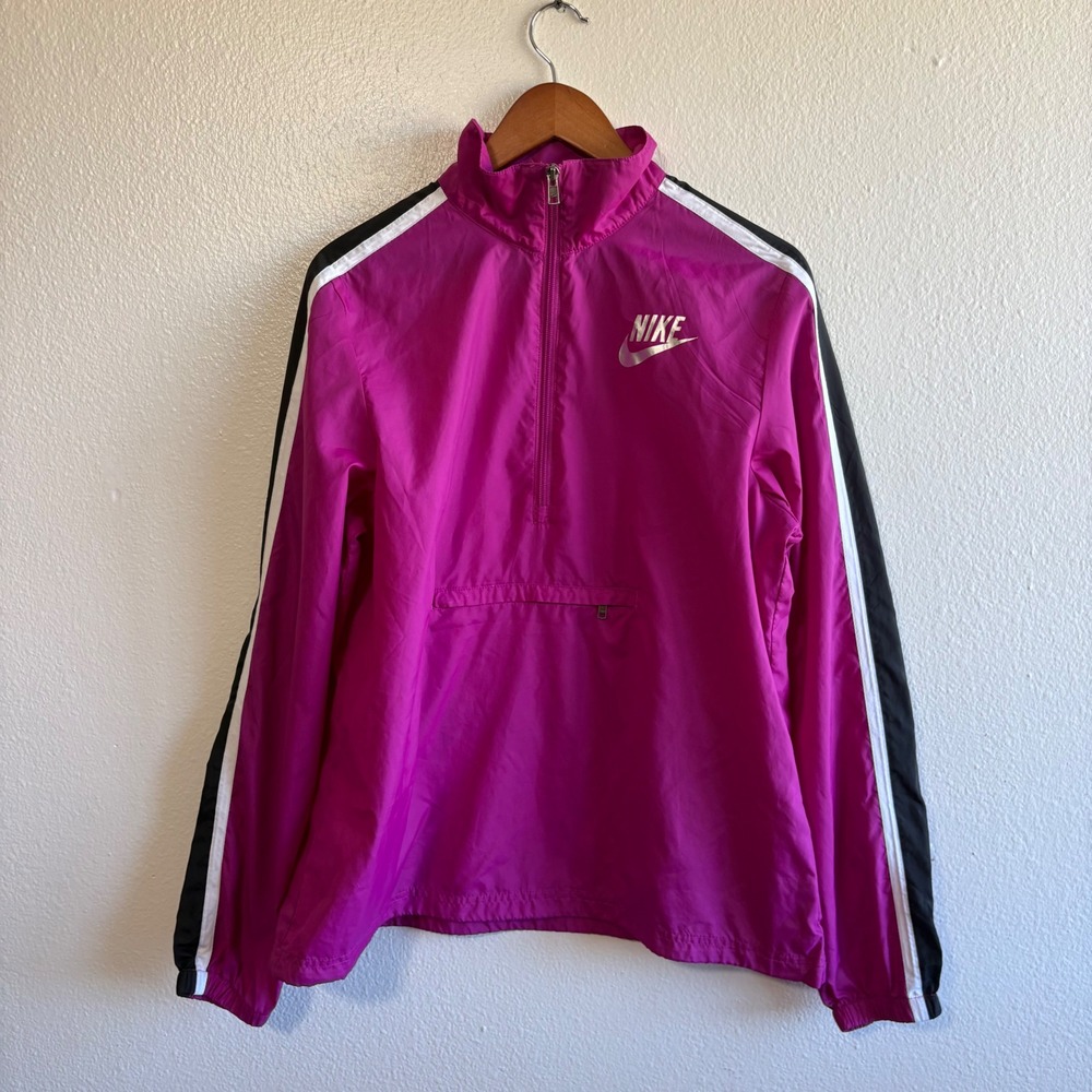 Nike Women's Large Hot Pink 1/2 Zip Pullover Windbreaker Jacket Travel Sporty